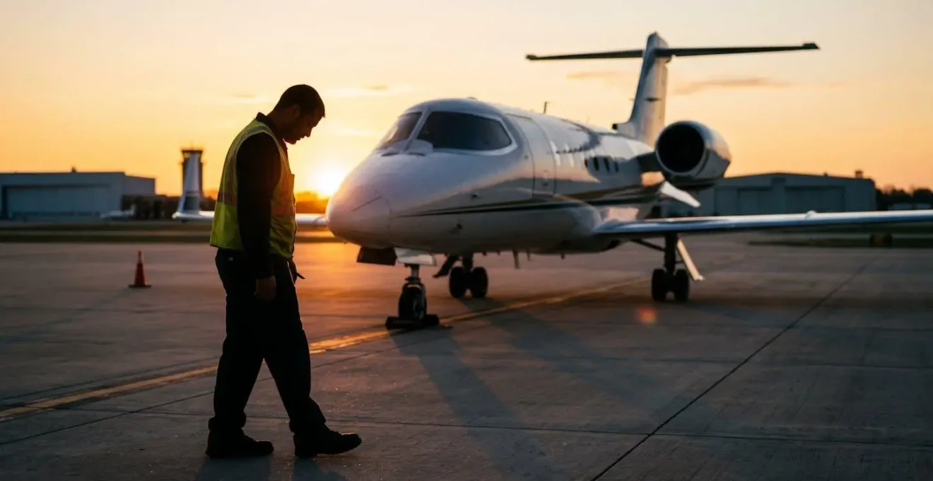 Jet privé sur piste d'aéroport au lever du soleil symbolisant les opportunités de vols à vide