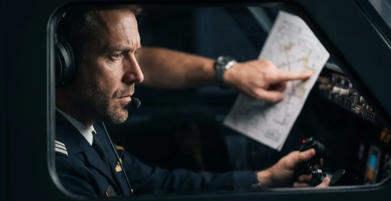 Pilote en formation dans un simulateur de vol professionnel avec instructeur
