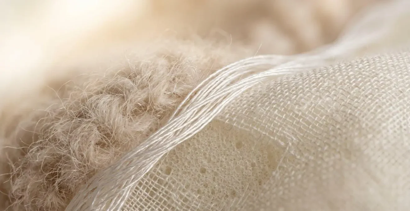 Détail macro d'une literie de luxe avec textures de cachemire et matériaux haute qualité dans un jet privé