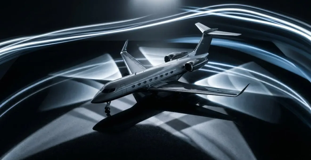 Visualisation artistique des ondes de choc autour d'un jet moderne volant à haute vitesse