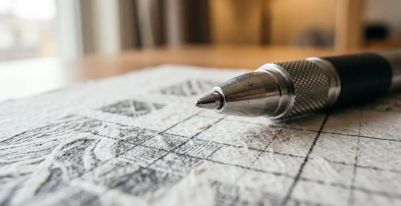 Vue macro d'un stylo professionnel sur formulaire de rapport d'incident avec détails flous