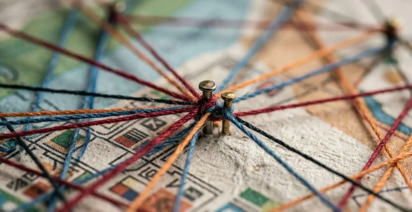 Vue macro d'une carte de vol montrant les connexions entre sites industriels européens