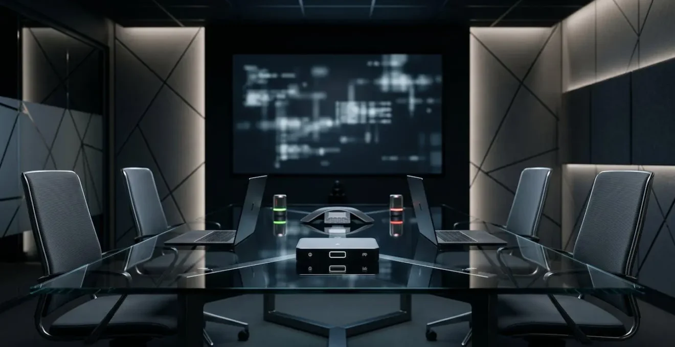 Salle de conférence FBO équipée de technologies de communication sécurisées