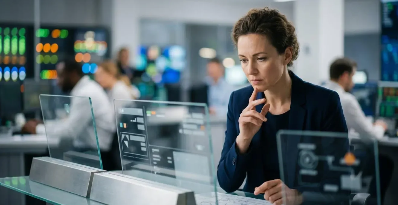 Centre de contrôle CAMO moderne avec systèmes d'alerte et de monitoring