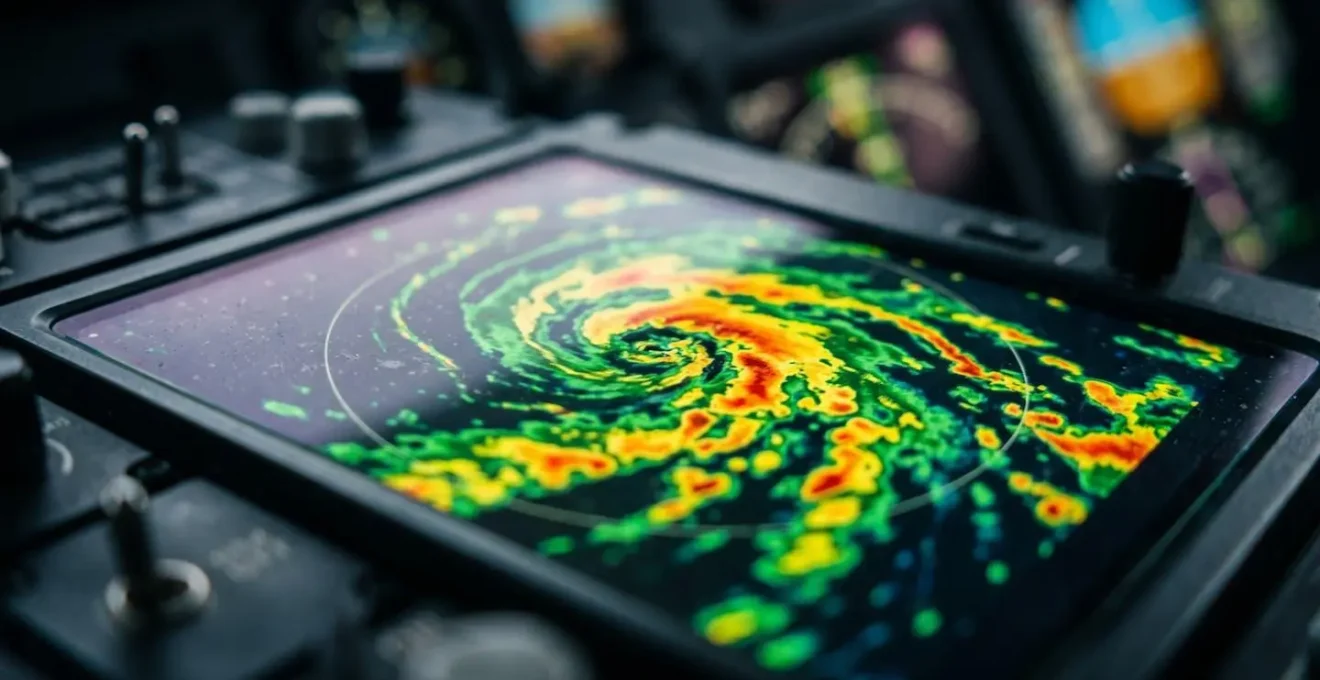 Cockpit moderne d'un jet privé avec systèmes de détection météo avancés